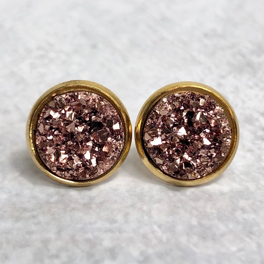 Rose Gold Druzy Earrings - Picture 3 of 4